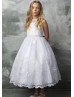 White Embroidered Organza Flower Girl Dress Communion Dress